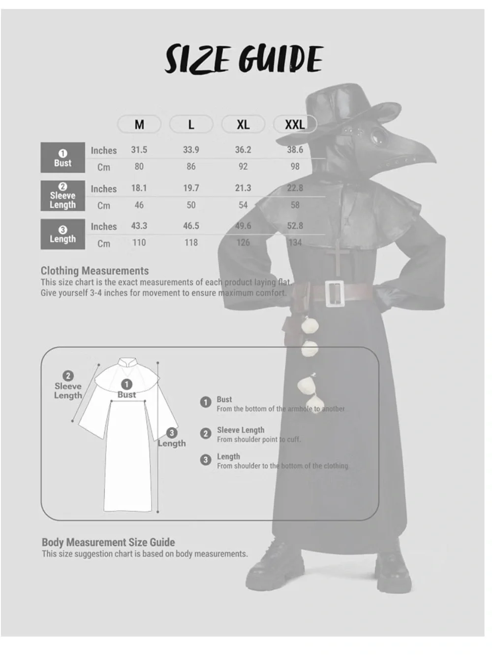 Kids Black Plague Doctor Costume with Hooded Beak Mask Size L (10/12)